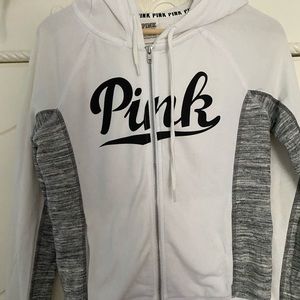 victoria secret pink white and grey zip up
